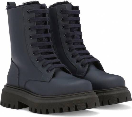 Dolce & Gabbana Kids Combat boots met voering van imitatiebont Zwart