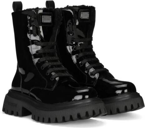 Dolce & Gabbana Kids Lakleren combat boots Zwart