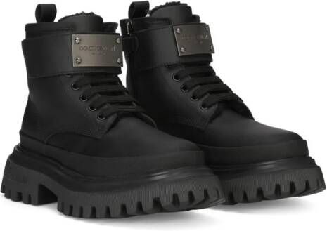Dolce & Gabbana Kids Leren combat boots Zwart