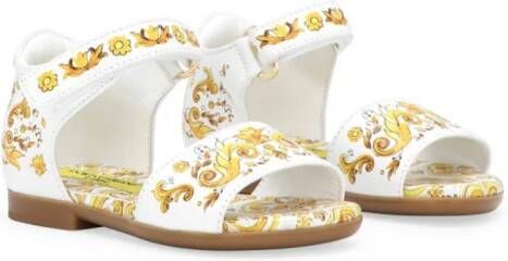 Dolce & Gabbana Kids Majolica-print leather sandals Geel