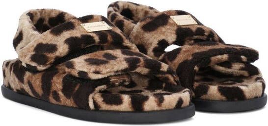 Dolce & Gabbana Kids Badstof sandalen met luipaardprint Bruin