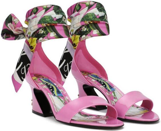 Dolce Gabbana 60mm Leren Sandalen Met Sjaaldetail Roze Schoenen Nl