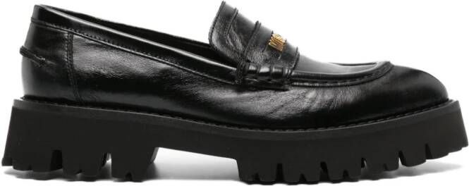 Moschino Chunky leren loafers met logo Zwart