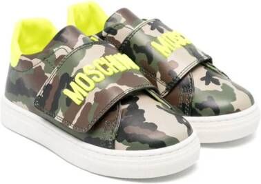 Moschino Kids Leren sneakers met camouflageprint Bruin