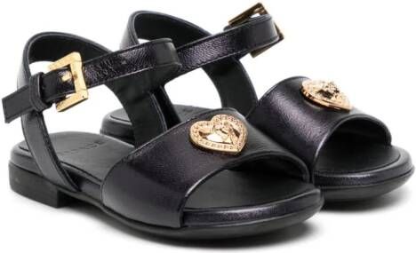 Versace Kids Heart Medusa sandalen met glitters Zwart
