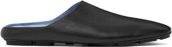 Versace Leren slippers met logo-reliëf Zwart