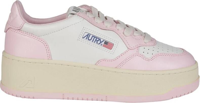 Autry Leren lage sneakers met geperforeerde neus Pink Dames