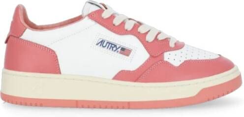 Autry Vintage-geïnspireerde Wit Roze Lage Top Sneakers White Dames