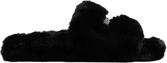 Balenciaga Zwarte Furry Slides Schoenen Black Heren
