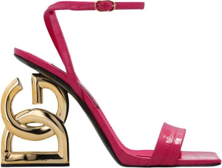 Dolce & Gabbana Roze Krokodillenprint Hoge Hak Sandalen Pink Dames
