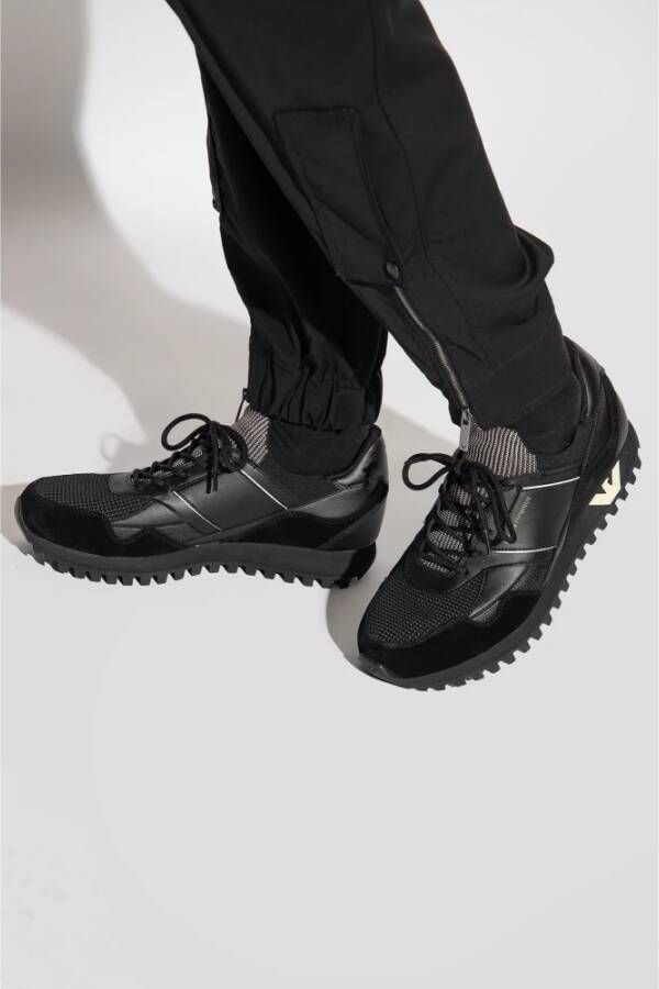 Emporio Armani Zwarte Sock-Sneaker met Contrasterende Logo-inzetstukken Black Heren