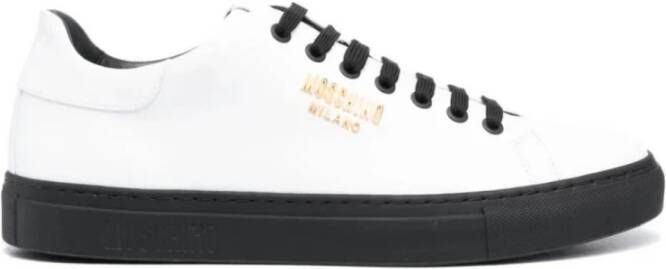 Moschino Witte Leren Sneakers met Logo Plaat White Heren