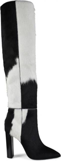 Saint Laurent Zwarte en Witte Foal Stoffen Laarzen met 10 5 cm Hak Black Dames