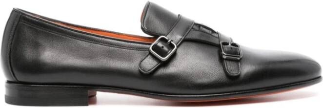 Santoni Zwarte platte schoenen met gevlochten bandjes Black Heren
