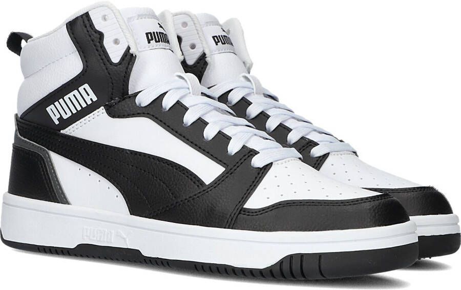 Puma Rebound V6 Mid Jr White Black shadow Gray (gs) Fashion sneakers Schoenen weiß maat: 37.5 beschikbare maaten:37.5 38.5 39