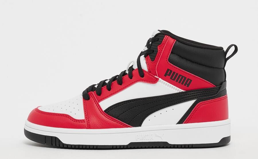 Puma Rebound V6 Mid Jr White Black for All Time Red Fashion sneakers Schoenen weiß maat: 36 beschikbare maaten:36 38.5 39