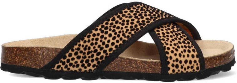 Braqeez Sandra Spain slippers met dierenprint bruin zwart