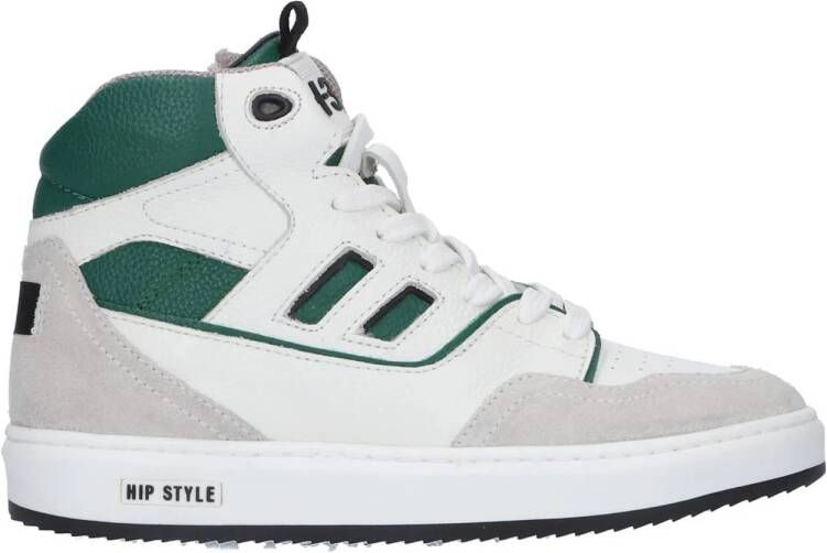 Hip leren sneakers wit groen