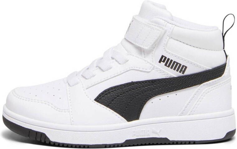 Puma Rebound V6 Mid sneakers wit zwart Jongens Meisjes Imitatieleer Meerkleurig 28