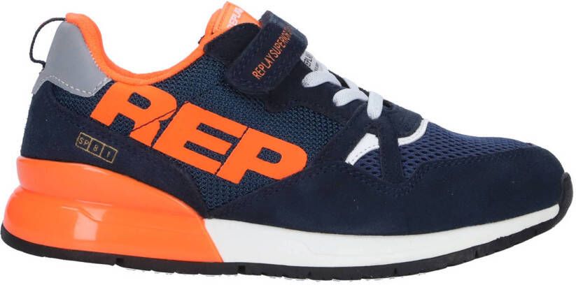 REPLAY Shoot Jr suède sneakers blauw oranje