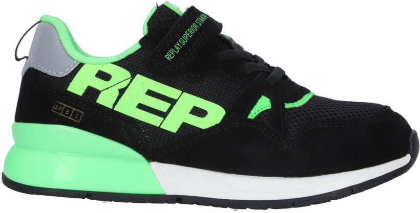 REPLAY Shoot Jr suède sneakers zwart groen
