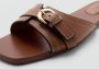 Mango leren slippers cognac - Thumbnail 6