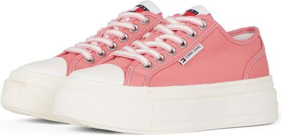 TOMMY JEANS Plateausneakers TJW FOXING FLATFORM SNEAKER LOW freizeitschoen lage schoen veterschoen met trendy contraststiksels