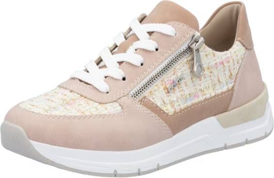 Rieker Sneakers met sleehak lage schoen freizeitschoen casual veterschoen in materialenmix