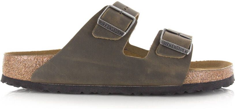 BIRKENSTOCK Arizona | Faded Khaki Kaki Leer Platte sandalen Unisex