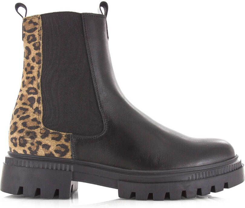 Bullboxer chelsea boot met panterprint Zwart Leer Chelsea boots Dames