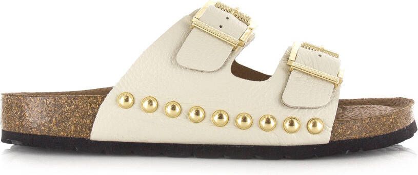 DWRS LABEL Malibu leren slippers Beige Leer Slippers met gesp Dames