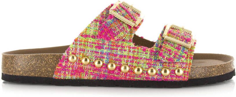 DWRS LABEL Malibu tweed | pink Roze Textiel Slippers met gesp Dames