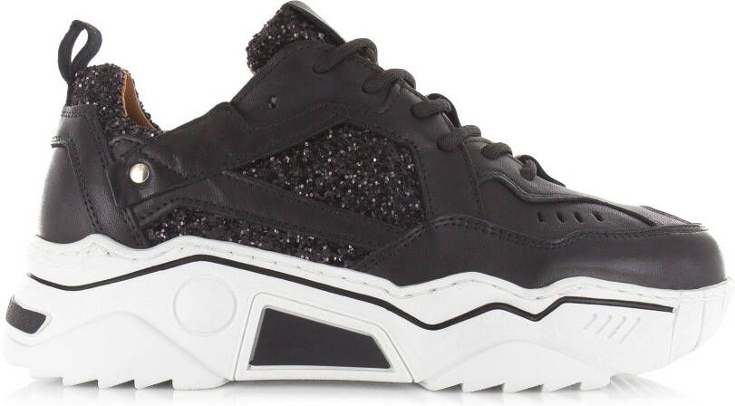 DWRS LABEL Pluto Glitter Black Zwart Leer Lage sneakers Dames