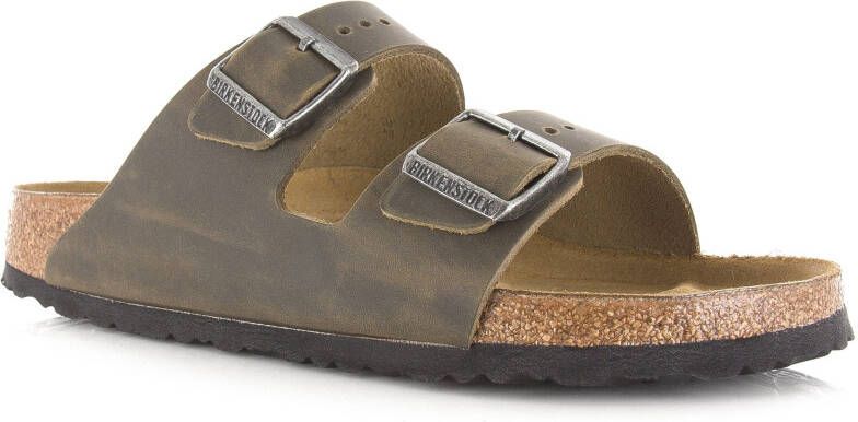 BIRKENSTOCK Arizona | Faded Khaki Kaki Leer Platte sandalen Unisex