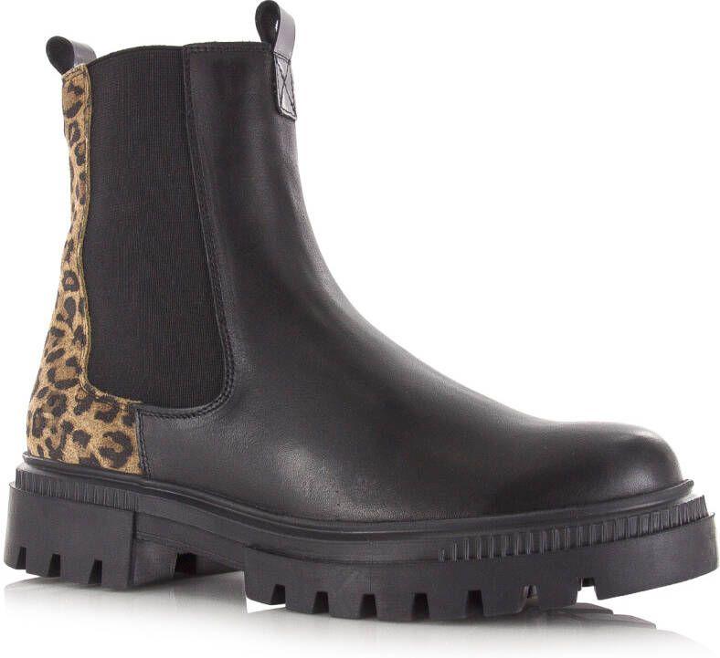 Bullboxer chelsea boot met panterprint Zwart Leer Chelsea boots Dames