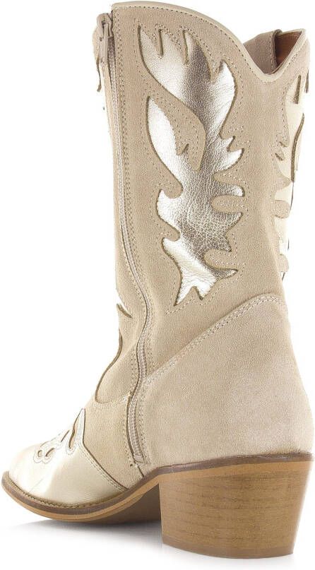 DWRS LABEL Bella Sand Champagne Beige Suede Cowboy laarzen Dames