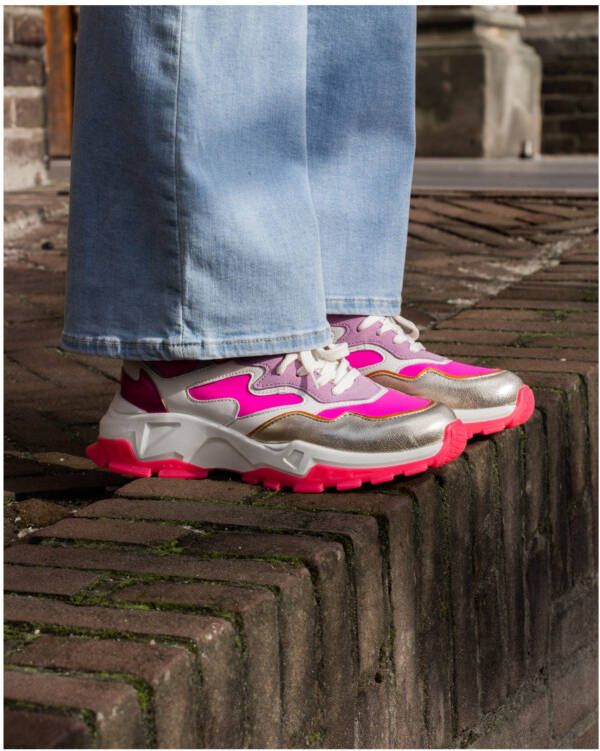 DWRS LABEL Chester White Neon Pink Roze Leer Lage sneakers Dames