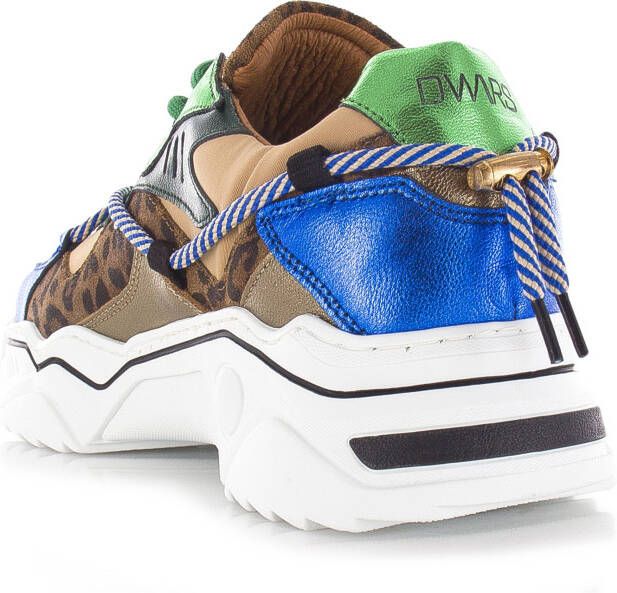 DWRS LABEL Jupiter leopard Green Blue Groen Leer Lage sneakers Dames