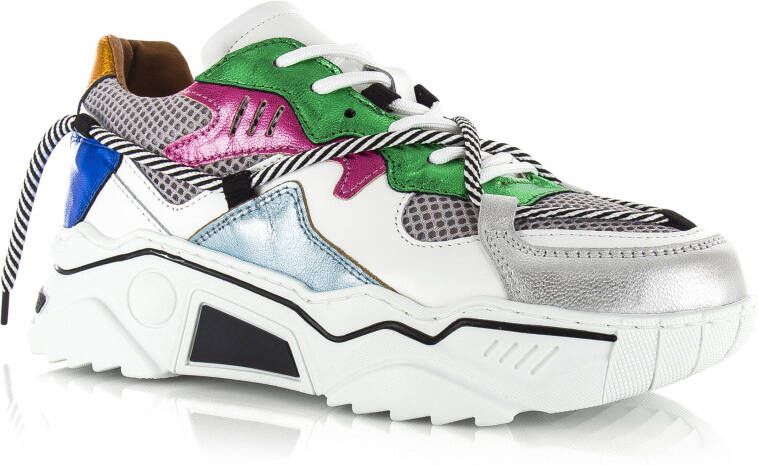 DWRS LABEL Jupiter | Lt.Grey Multi Grijs Leer Lage sneakers Dames