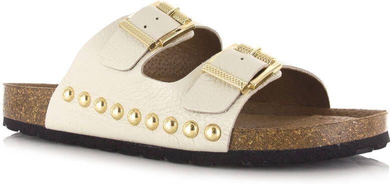 DWRS LABEL Malibu leren slippers Beige Leer Slippers met gesp Dames