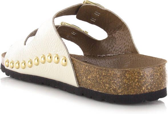 DWRS LABEL Malibu leren slippers Beige Leer Slippers met gesp Dames