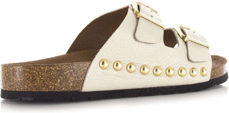 DWRS LABEL Malibu leren slippers Beige Leer Slippers met gesp Dames