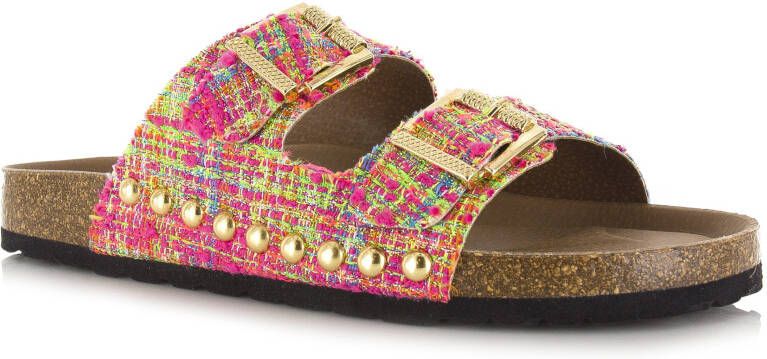 DWRS LABEL Malibu tweed | pink Roze Textiel Slippers met gesp Dames