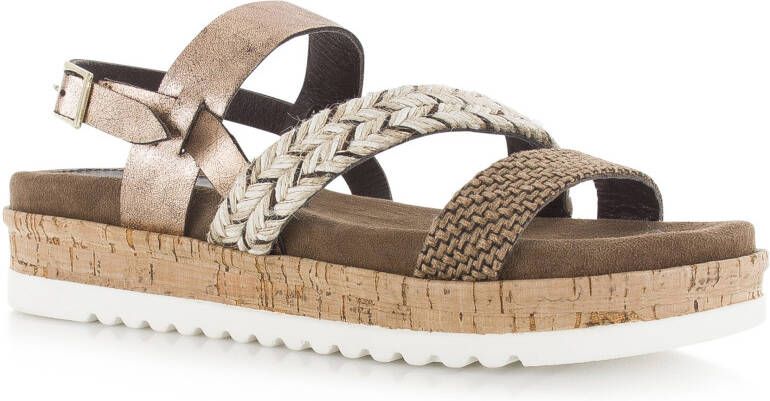 Lazamani Ladies sandals cork Bruin Leer Platte sandalen Dames