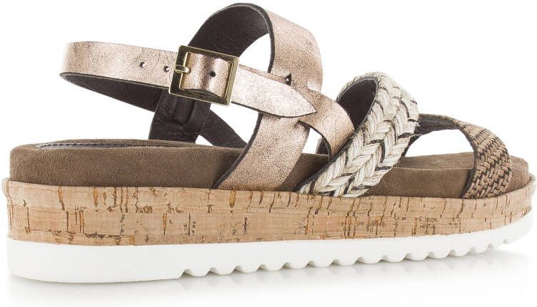 Lazamani Ladies sandals cork Bruin Leer Platte sandalen Dames