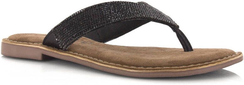 Lazamani Leren slippers met strass-ste Zwart Leer Teenslippers Dames