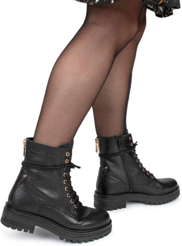 POELMAN leren veterboot zwart Leer Veterboots Dames