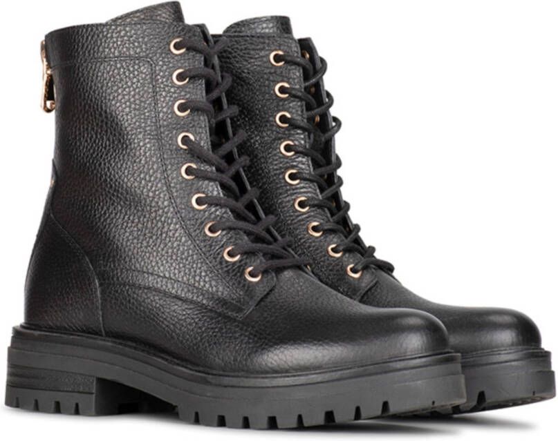 POELMAN leren veterboot zwart Leer Veterboots Dames