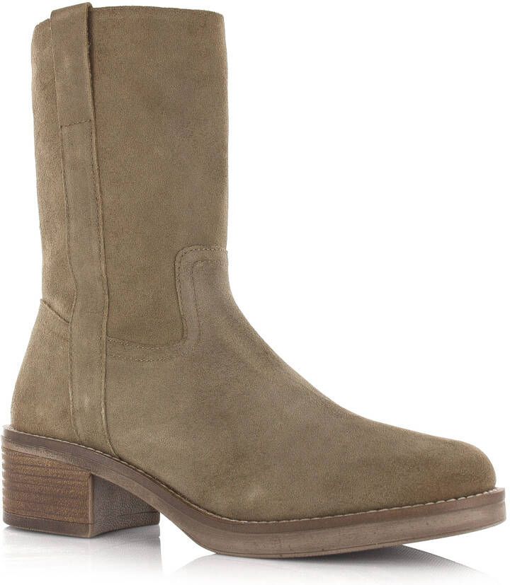 POELMAN suède enkellaarsjes cappuccino Beige Suede Enkellaars met hak Dames