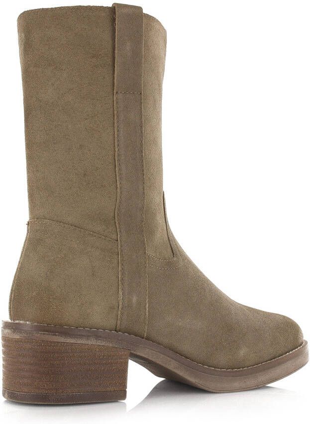 POELMAN suède enkellaarsjes cappuccino Beige Suede Enkellaars met hak Dames